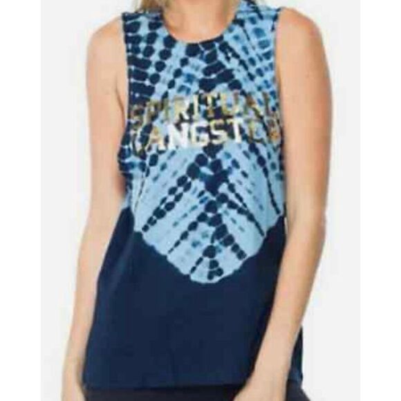 Spiritual Gangster Varsity Muscle Tank Top in Blue Tie Dye Size Medium - Picture 1 of 5